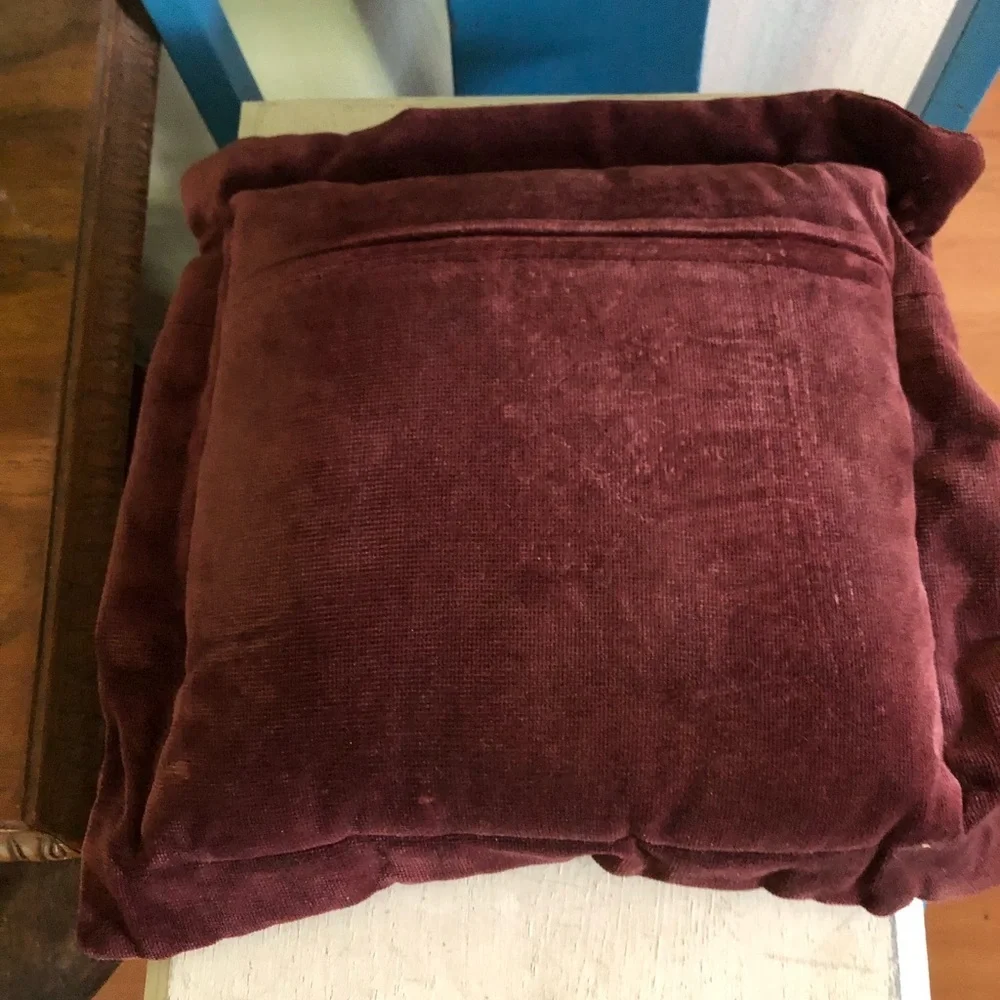 Vintage Burgundy Velvet Decorative Pillow